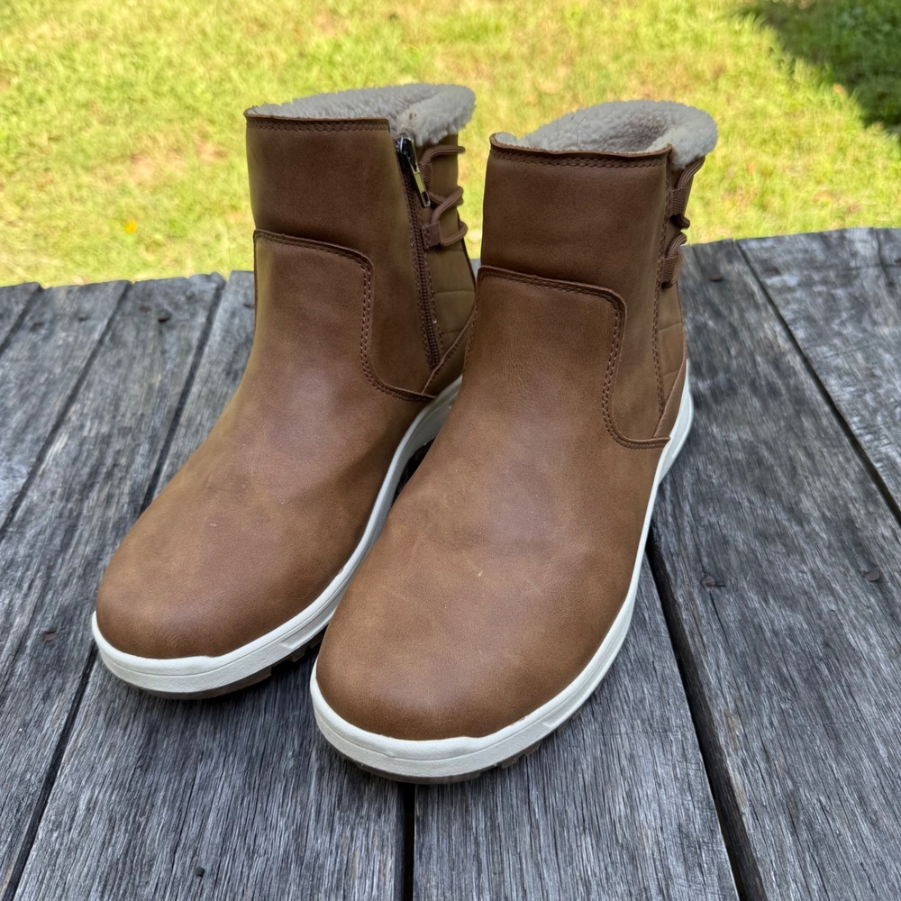Eddie Bauer Siren Women Brown Faux Fur Lined Ankle Boots Side Zip Size 10M